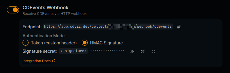 CDviz Cloud CDEvents Webhook settings